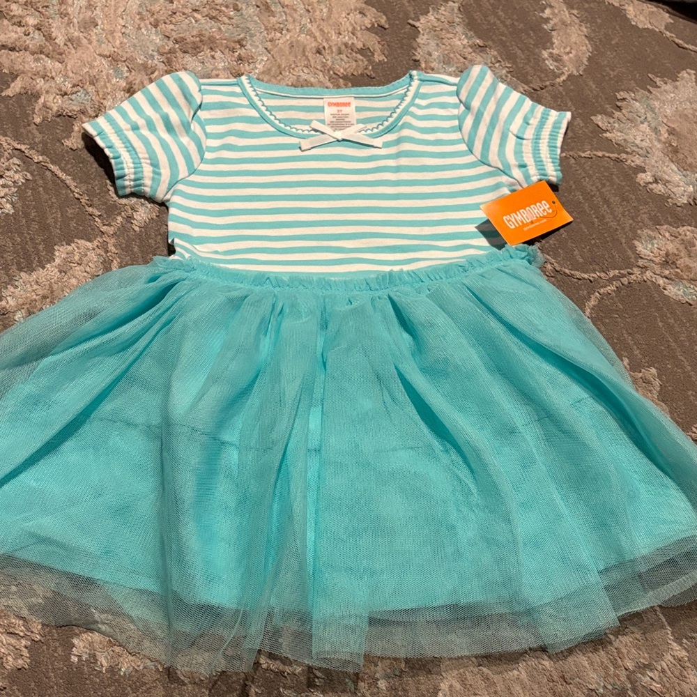 Gymboree Aqua Striped Tulle Dress